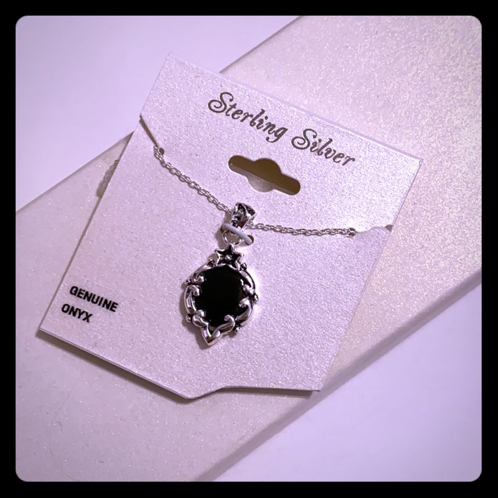 Sterling Silver Genuine Onyx Necklace